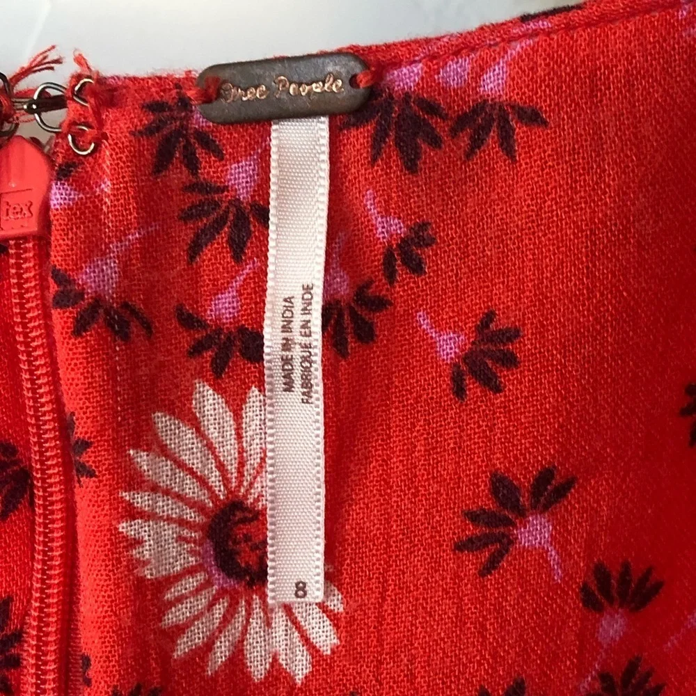 FREE PEOPLE|Vibrant red floral romper dress, mini dress•••peakaboo cutout detail - Picture 11 of 14